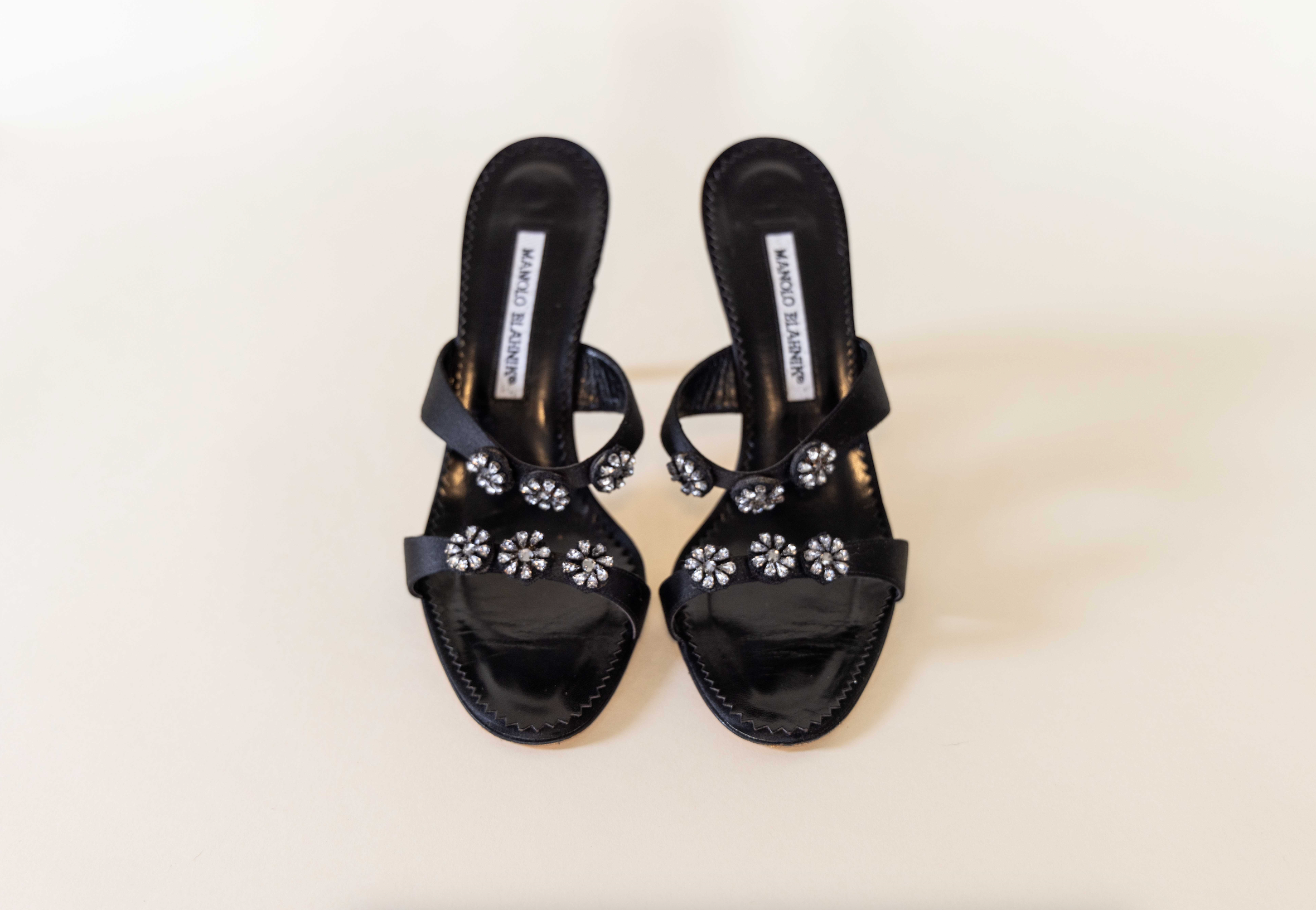 Manolo Blahnik Black Crystal Flower Heels IT 38 – By Mae Manolo Blahnik Black Crystal Flower Heels IT 38 – By Mae