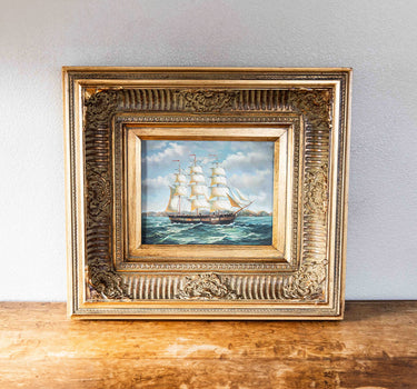 20TH CENTURY THREE MAST SHIP OIL PAINTING