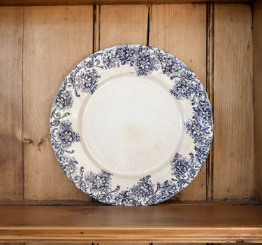 Antique English Blue Transferware Dinner Plates, Set of Two, Circa 1900