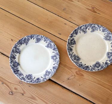 Antique English Blue Transferware Dinner Plates, Set of Two, Circa 1900
