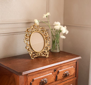 Antique French Rococo Brass Easel Frame, Circa 1900
