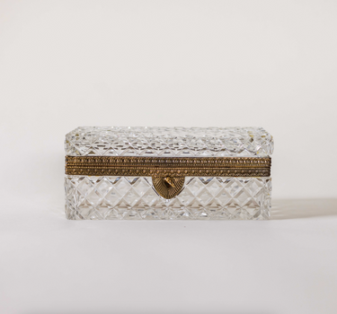 Antique French Baccarat Crystal Casket with Gold Feet and Key Crystal