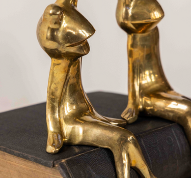 Mid-Century Large Gold Solid Brass Sitting Frogs, A Pair