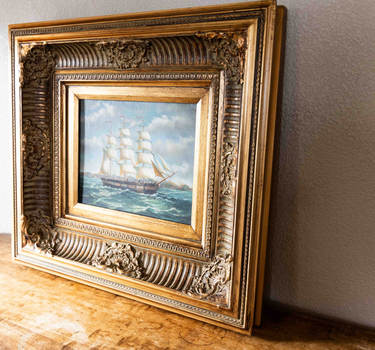 20TH CENTURY THREE MAST SHIP OIL PAINTING