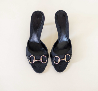 Gucci Horsebit Accent Canvas Slides Size 6B