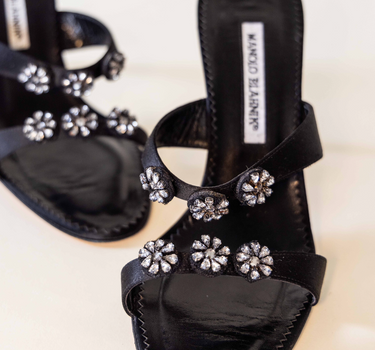 Manolo Blahnik Black Crystal Flower Heels IT 38
