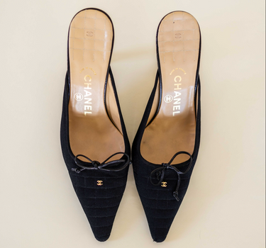 Chanel Quilted Kitten Heel Mules IT 38.5