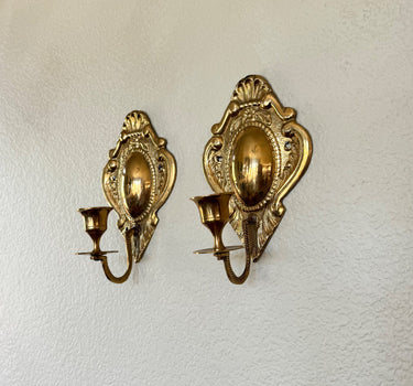 Vintage Brass Wall Accent Sconce Style Candlestick Holders, Pair