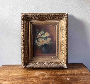 ANTIQUE FLOWERS IN VASE OIL PAINTING, 1800'S
