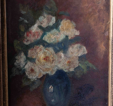 ANTIQUE FLOWERS IN VASE OIL PAINTING, 1800'S