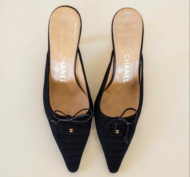 Vintage Chanel CC Quilted Kitten Heel Mules IT 38.5